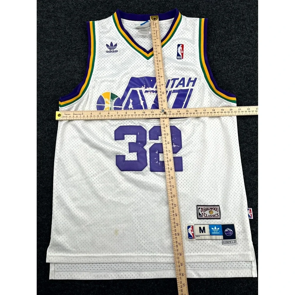 Utah Jazz Jersey Men M White Karl Malone #32 Adidas Basketball Hardwood Classics